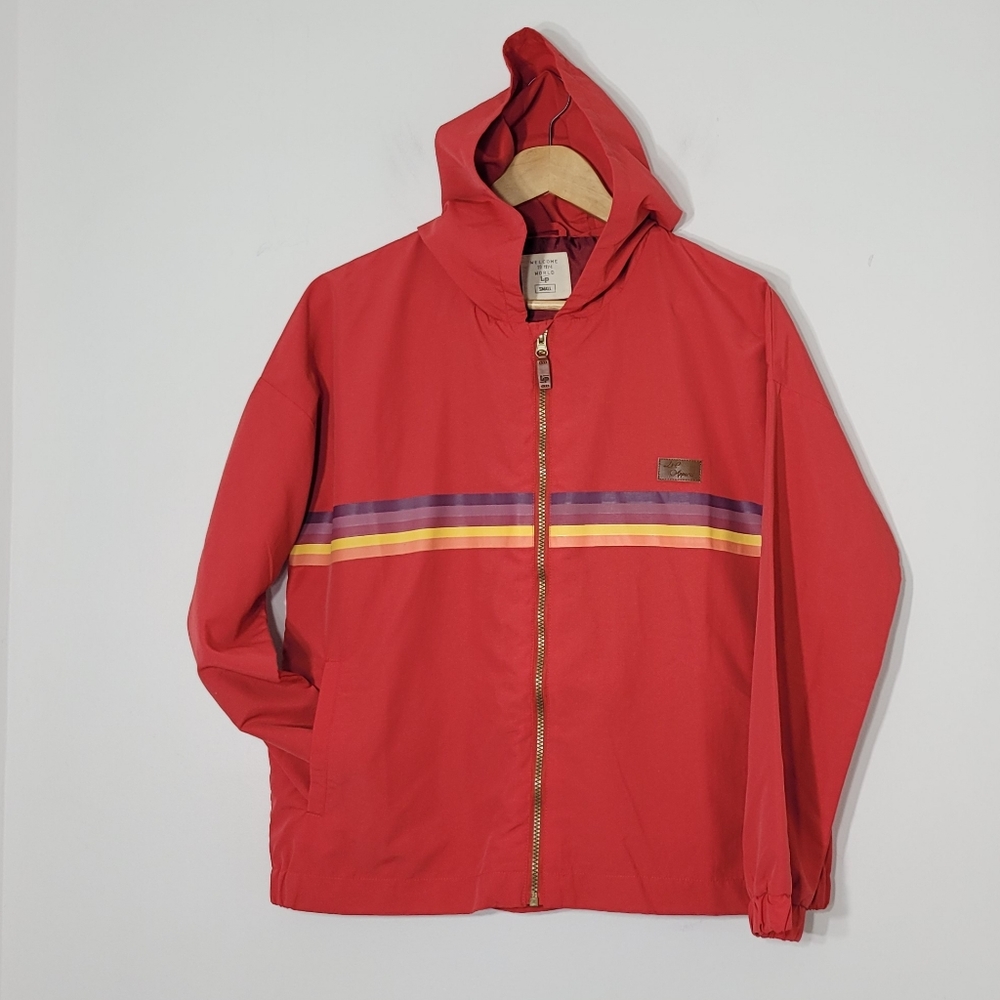 L&P Apparel Lightweight Red Rainbow Stripes Zipper Front Pockets Hoodie Small